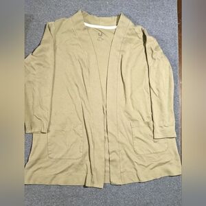 Isaac Mizrahi 1X open front duster cardigan sweater‎ olive green